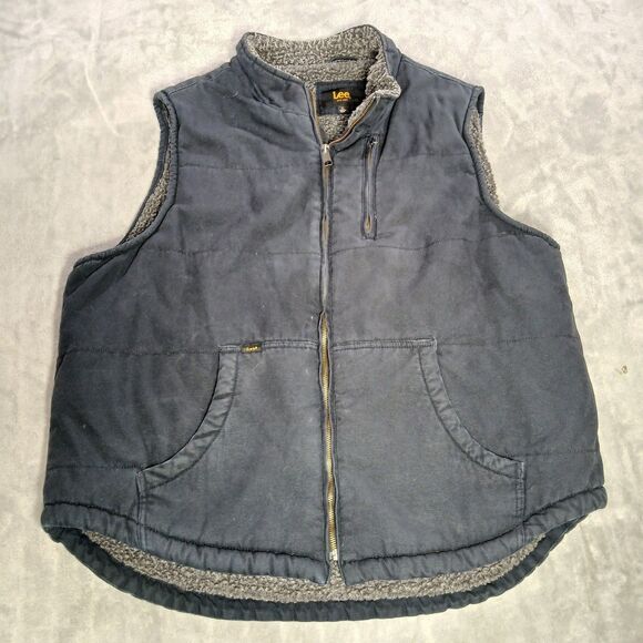 Lee Canvas Utility Vest Men XL Blue Full Zip Sherpa Chore Barn Outdoor Workwear - Picture 1 of 8